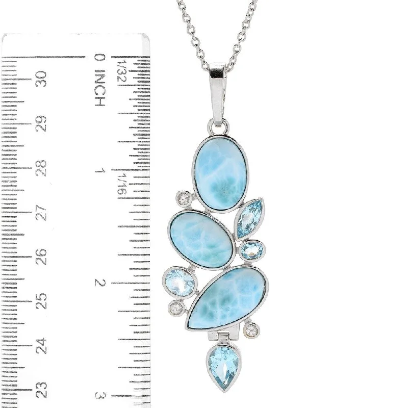 pendant chain necklace-925 Sterling Silver Sky Blue Topaz,White Topaz,Larimar Pendant