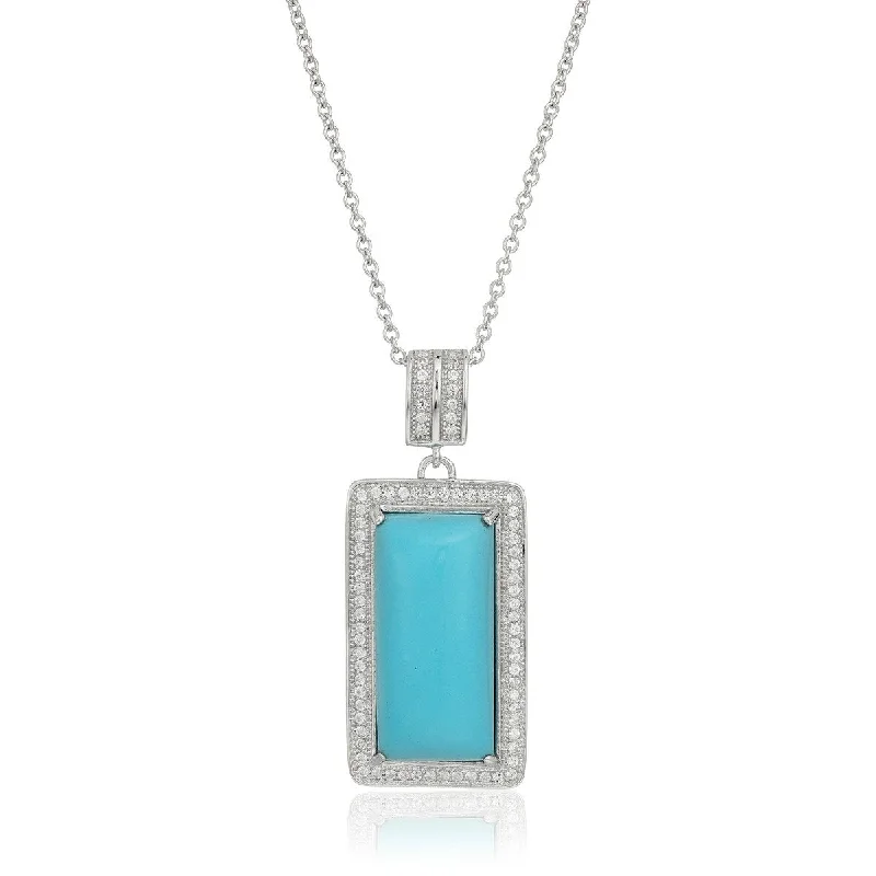 crystal stone necklace-925 Sterling Silver Sonora Beauty Turquoise and Created White Sapphire Pendant