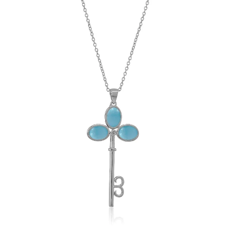 silver necklace with pendant-925 Sterling Silver Sonora Beauty Turquoise Gemstone Key Pendant