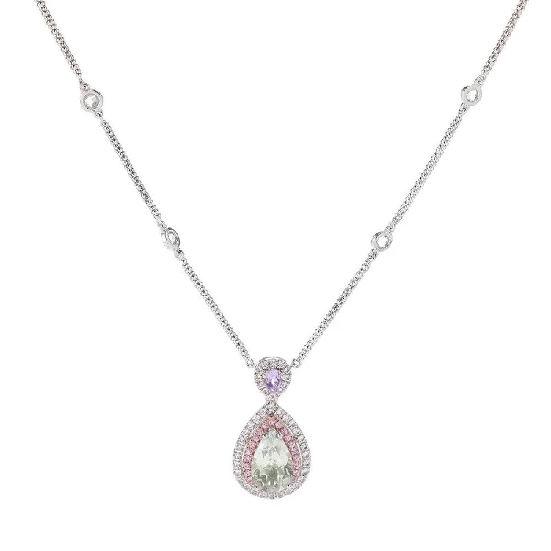 infinity necklace-925 Sterling Silver White Topaz,Green Amethyst,Pink Sapphire,Pink Amethyst Pendant