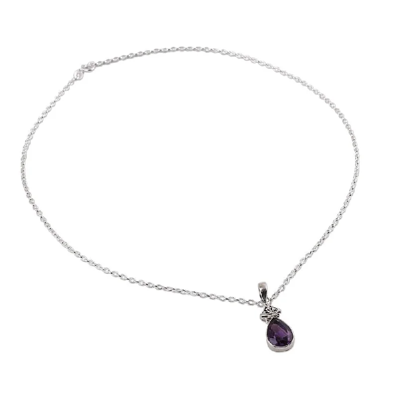 eco-friendly pendant necklace-Amethyst Pendant Necklace, 'Lavender Drop' (India) - 7'6" x 9'6"