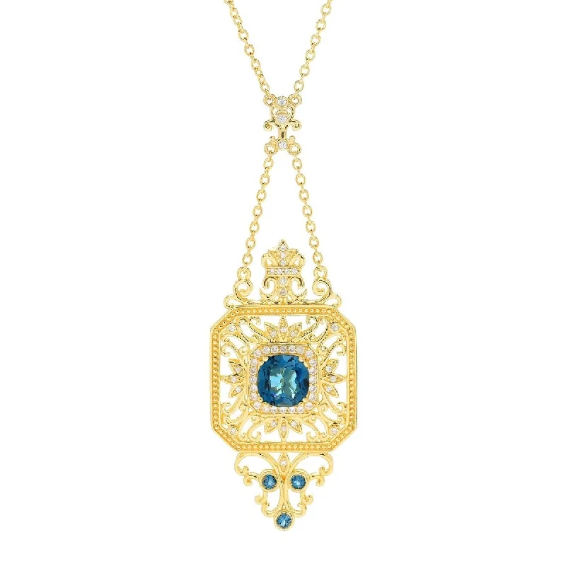 bar pendant necklace-Dallas Prince 18" 5.72ctw London Blue Topaz & White Zircon Filigree Necklace