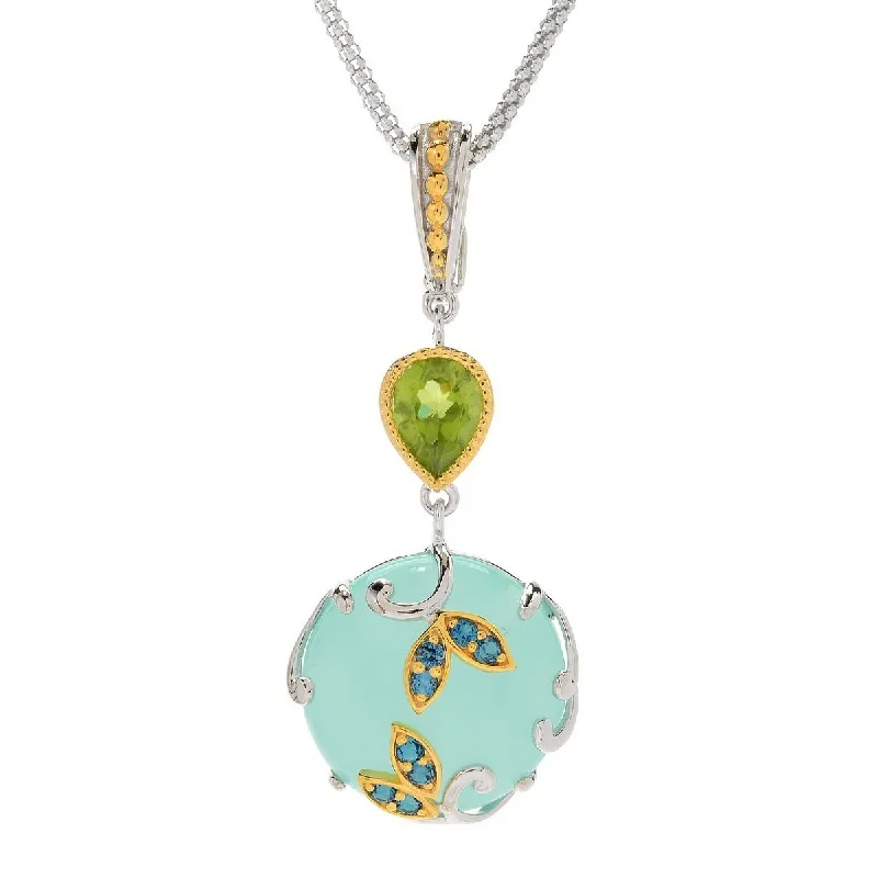 women’s jewelry necklace-Dallas Prince 20mm Chalcedony & Multi Gemstone Enhancer Pendant w/ 18" Chain. Collection: Garden Party