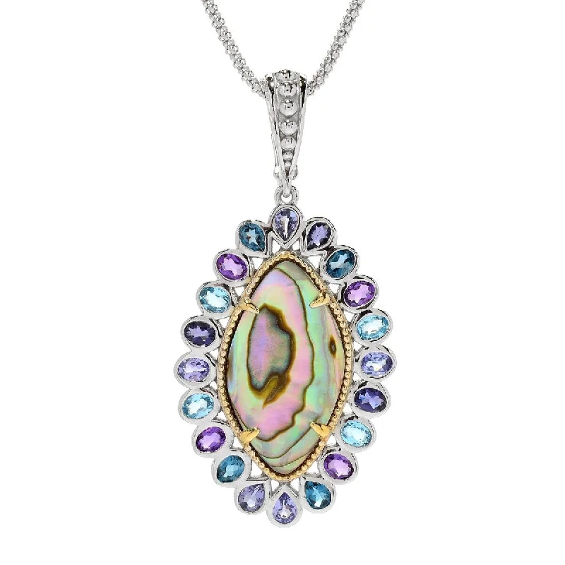 delicate crystal necklace-Dallas Prince 26 x 14.5mm Abalone & Multi Gem Enhancer Pendant w/ 18" Chain