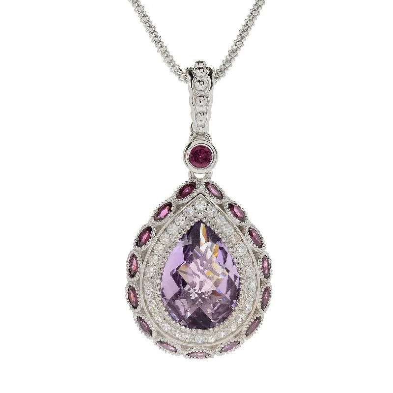 crystal necklace for women-Dallas Prince Designs Sterling Silver 13.35ctw Amethyst & Multi Gemstone Teardrop Enhancer