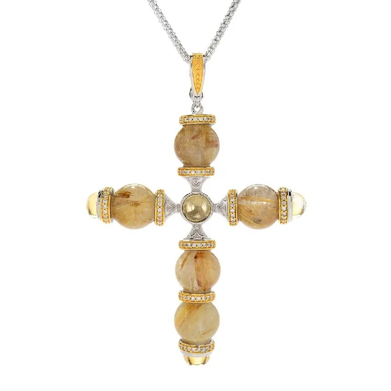 long pendant necklace-Dallas Prince Sterling Silver Gemstone Bead Cross w/ 18" Chain. Collection: Classic Dallas