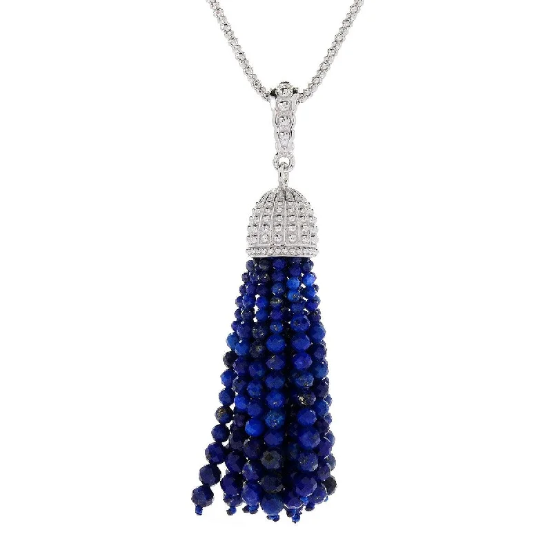 gemstone pendant necklace-Dallas Prince Sterling Silver Gemstone Tassel Enhancer w/ 18" Chain