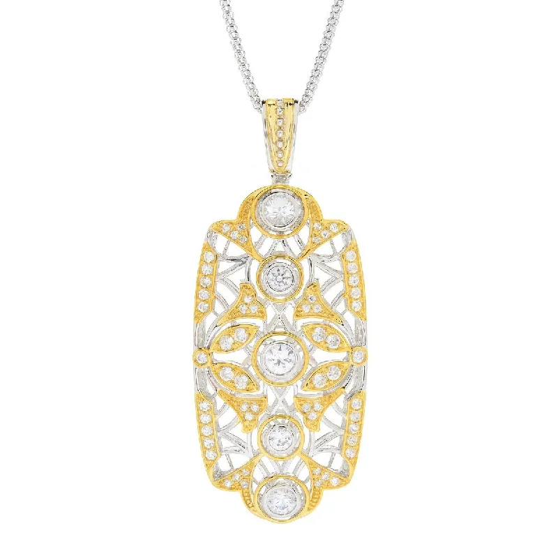 dainty charm necklace-Dallas Prince Sterling Silver Gemstone & White Zircon Openwork Enhancer Pendant w/ 24" Chain