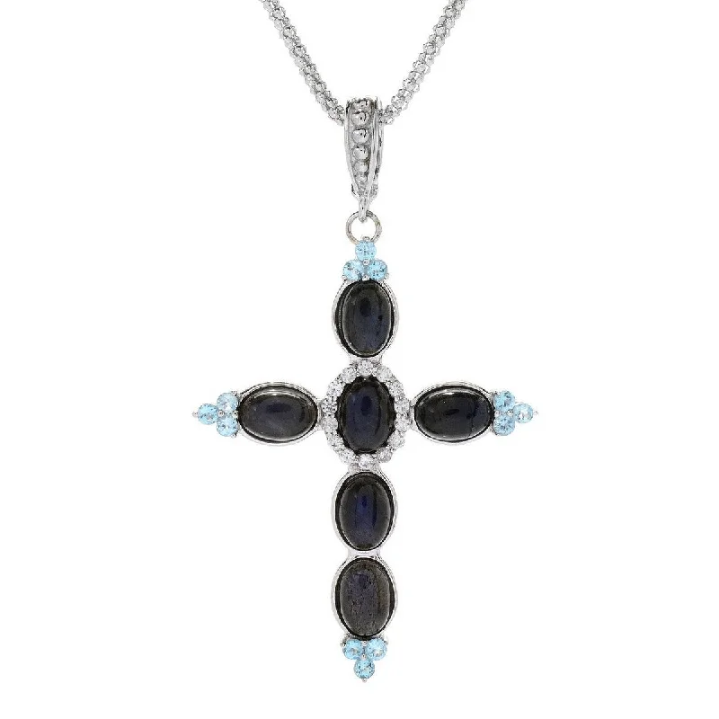 lotus flower necklace-Dallas Prince Sterling Silver Labradorite & Gem Cross Pendant w/ 18" Chain. Collection: Classic Dallas