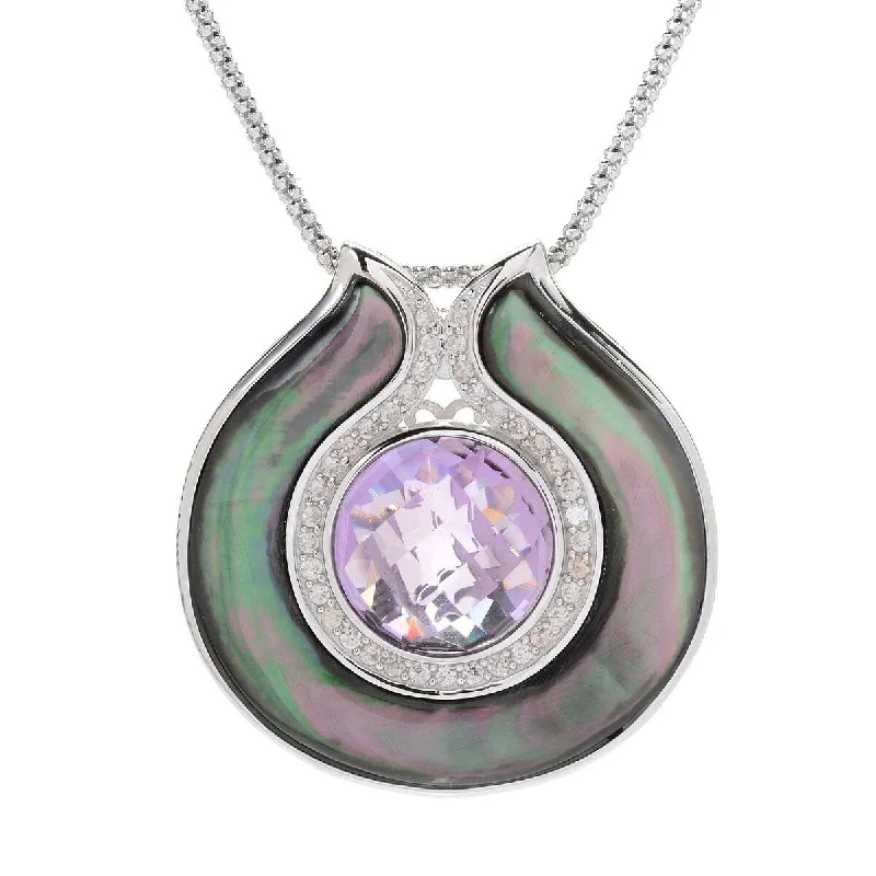 gold plated necklace-Dallas Prince Sterling Silver Pink Amethyst & Mother-of-Pearl Pendant w/ 18" Chain