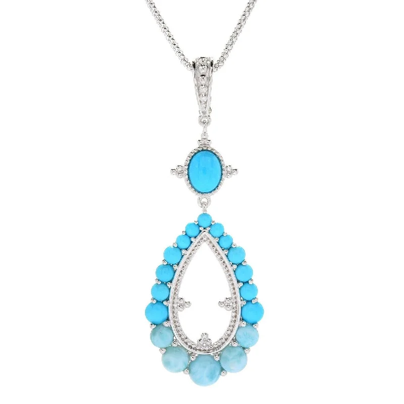 eco-friendly pendant necklace-Dallas Prince Sterling Silver Sleeping Beauty Turquoise & Larimar Enhancer Pendant w/Chain. Collection: Classic Dallas