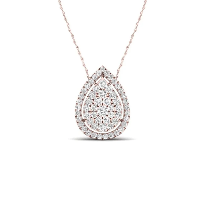 gold and silver necklace-De Couer 10K Rose Gold 1/3ct TDW Diamond Halo Necklace - Pink