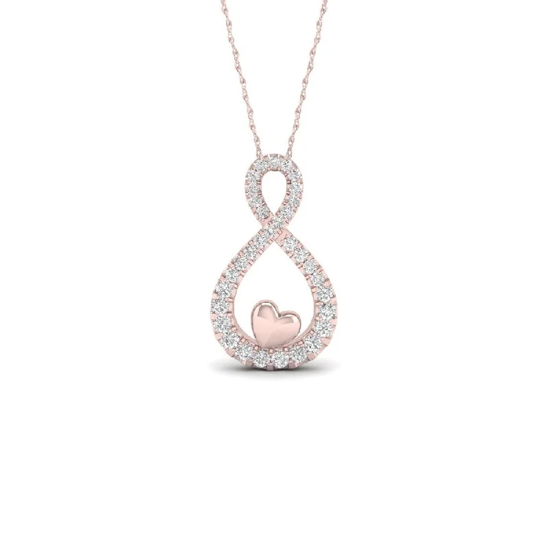 silver heart necklace-De Couer 10k Rose Gold 1/6ct TDW Diamond Infinity with Heart Necklace - White H-I