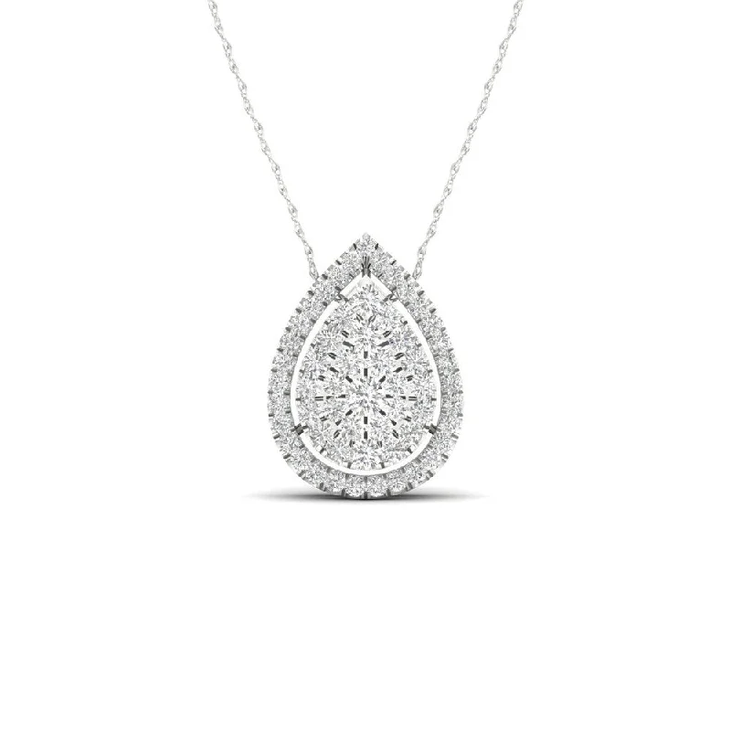 lucky star necklace-De Couer 10K White Gold 1/3ct TDW Diamond Halo Necklace - White H-I