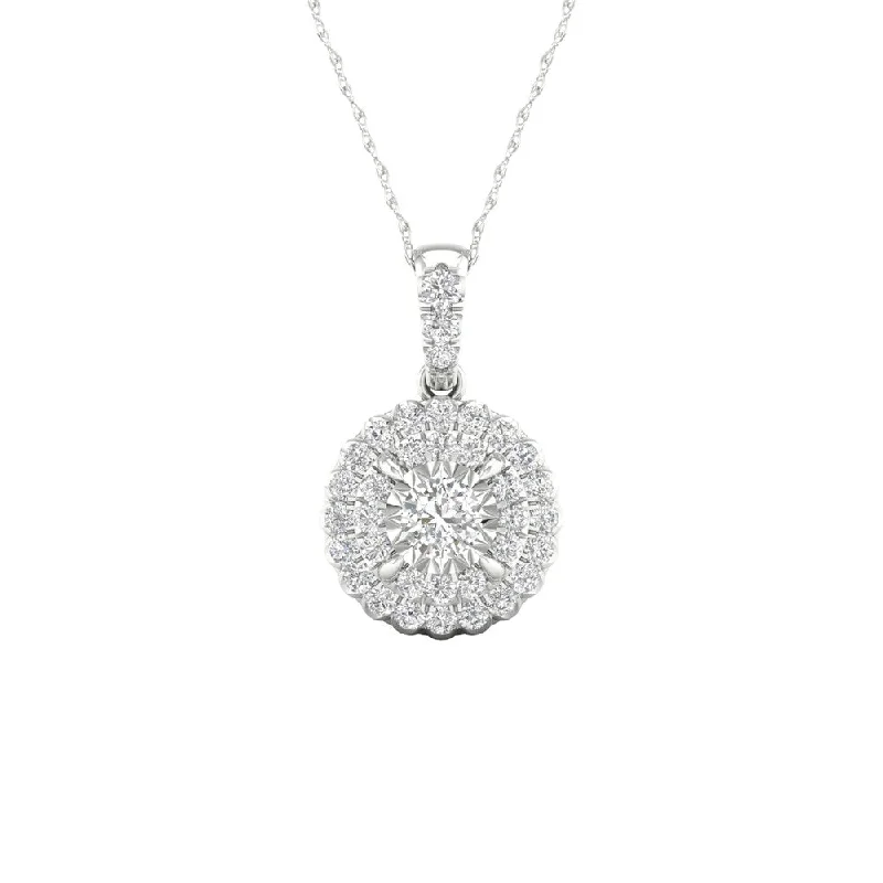 silver heart necklace-De Couer 10K White Gold 1/4ct TDW Diamond Cluster Halo Necklace - White H-I