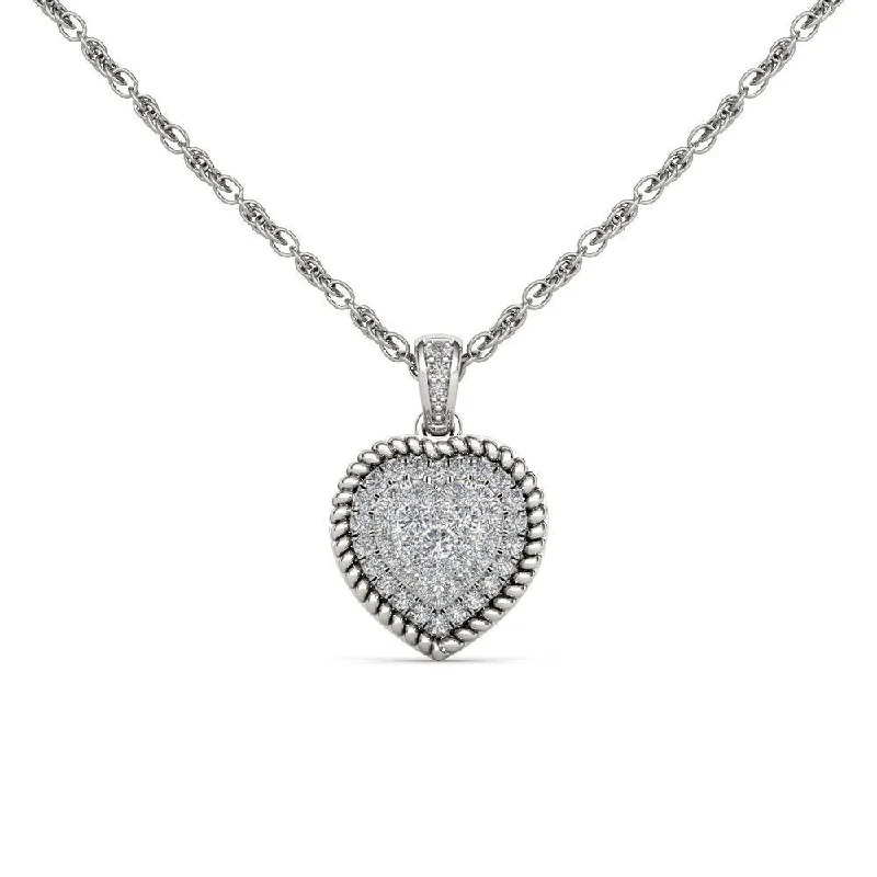 butterfly necklace for women-De Couer 10K White Gold 1/4ct TDW Diamond Cluster Heart Necklace - White H-I