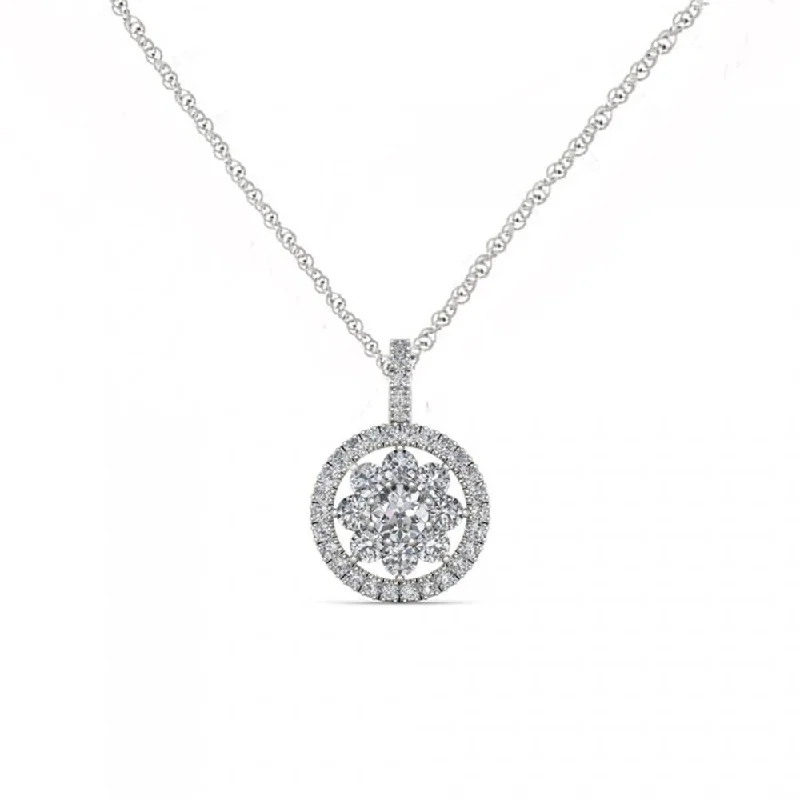 dainty initial necklace-De Couer 10K White Gold 2/5ct TDW Diamond Cluster Halo Necklace - White H-I