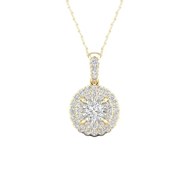 cubic zirconia necklace-De Couer 10K Yellow Gold 1/4ct TDW Diamond Cluster Halo Necklace