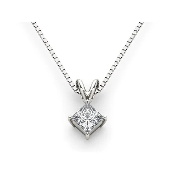 custom initials necklace-De Couer 14k White Gold Diamond Princess-Cut Diamond Solitaire Necklace - White H-I - White H-I