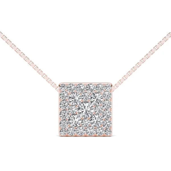 floral necklace for women-De Couer IGI Certified 10k Rose Gold 1/2ct TDW Diamond Square Pendant - Pink