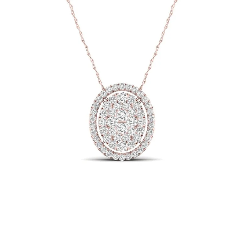 boho gemstone necklace-De Couer IGI Certified 14K Rose Gold 1/3ct TDW Diamond Halo Necklace - Pink