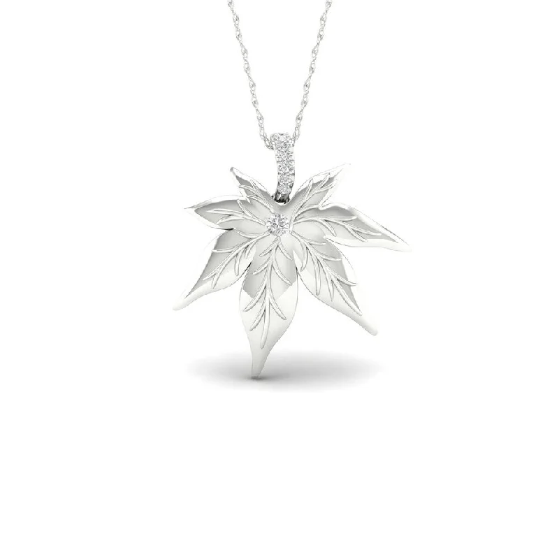 carved wood necklace-De Couer S925 Sterling Silver 1/20ct TDW Diamond Maple Leaf Necklace - White