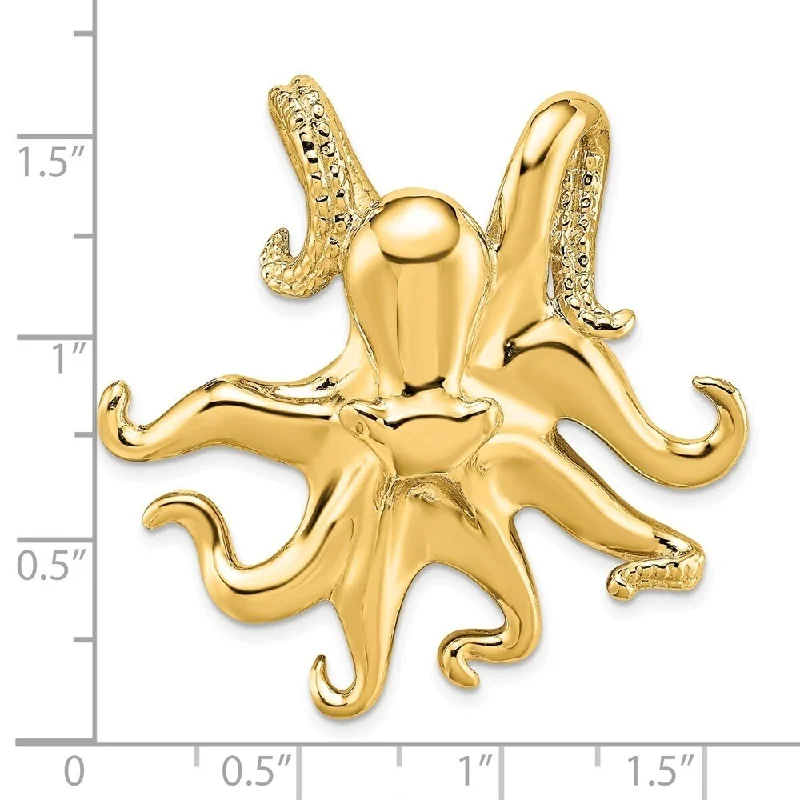 spiritual necklace-Diamond2Deal 14K Yellow Gold Polished Textured Underside Octopus Slide (L- 40.3 mm, W- 40.75 mm)