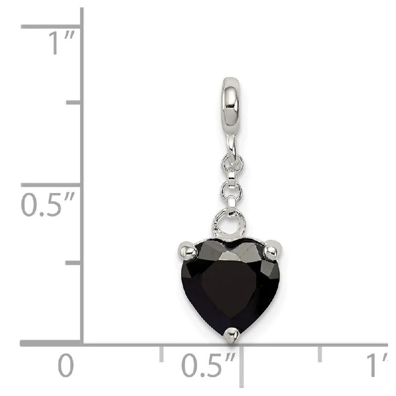 two-piece necklace set-Diamond2Deal 925 Sterling Silver Black CZ Heart 1/2in Dangle Enhancer