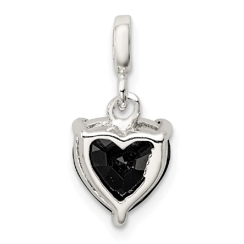 personalized couple necklace-Diamond2Deal 925 Sterling Silver Black CZ Heart Enhancer