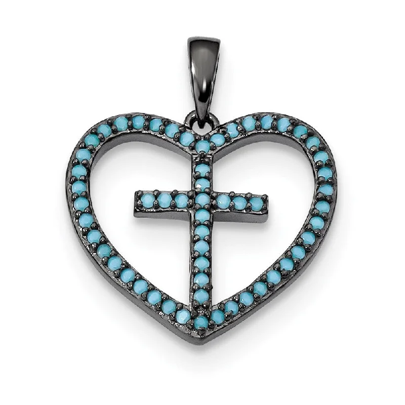 minimalist diamond necklace-Diamond2Deal 925 Sterling Silver Black Rhodium Plated Dyed White Howlite Cross Pendant (L- 24.05 mm, W- 19.79 mm)