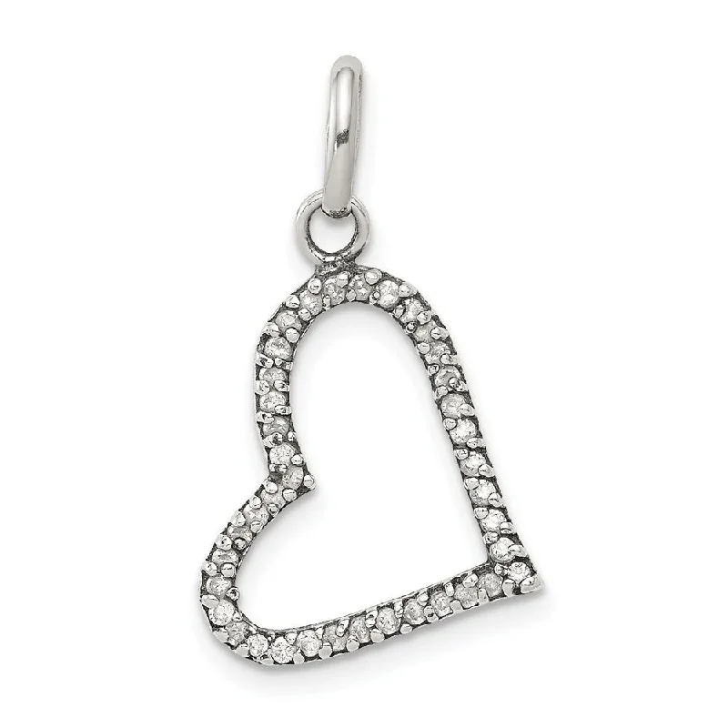 pendant necklace for girls-Diamond2Deal 925 Sterling Silver CZ Heart Pendant