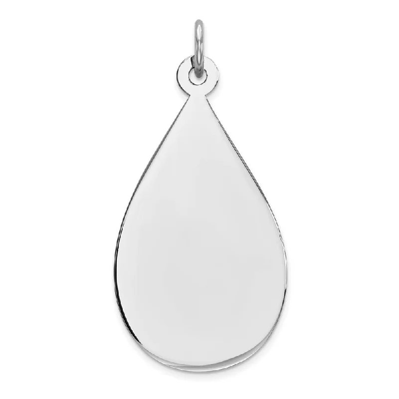 long gold necklace-Diamond2Deal 925 Sterling Silver Engraveable Teardrop Polished Front Satin Back Disc Pendant (L- 32 mm, W- 17 mm)