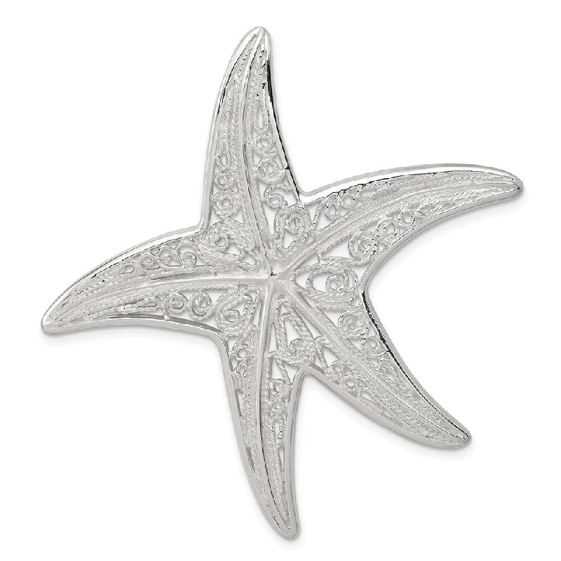 cute pendant necklace-Diamond2Deal 925 Sterling Silver Fancy Starfish Pendant (L- 52 mm, W- 52 mm)