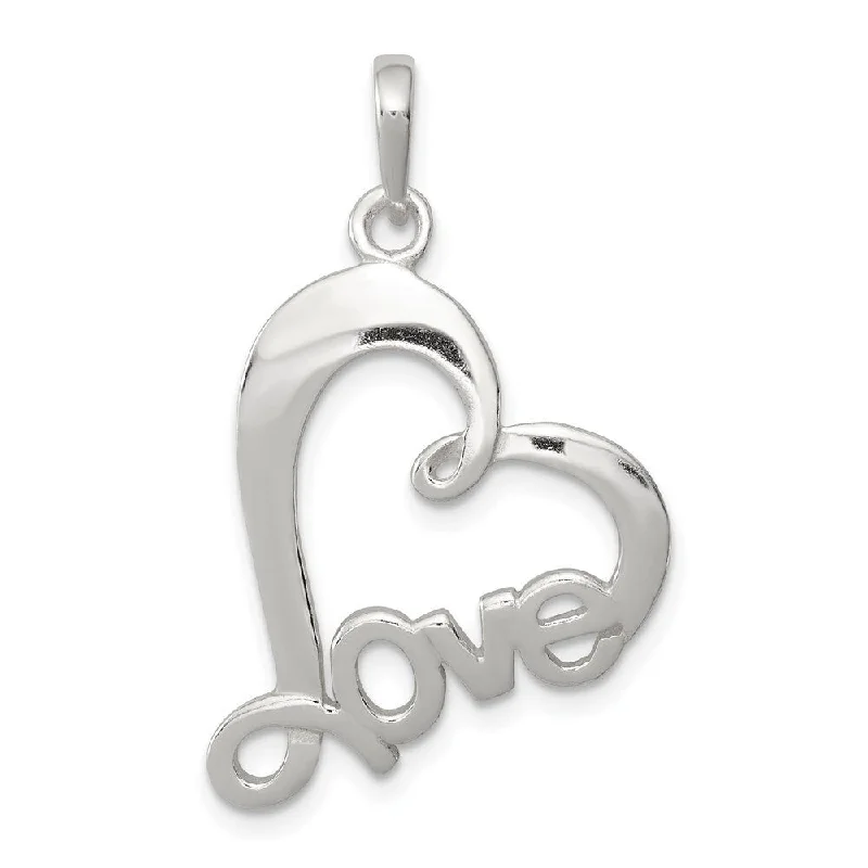 custom diamond necklace-Diamond2Deal 925 Sterling Silver Polished Love Heart Pendant (L- 25 mm, W- 20 mm)