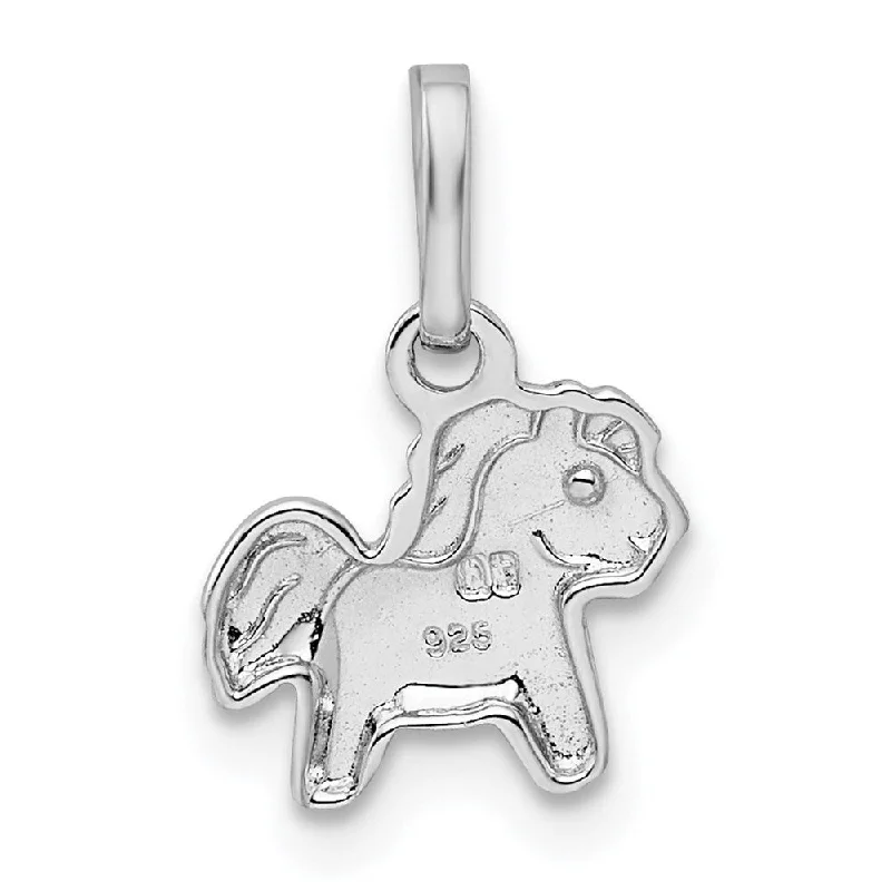 silver wire necklace-Diamond2Deal 925 Sterling Silver RH Plated Polished Pony Pendant