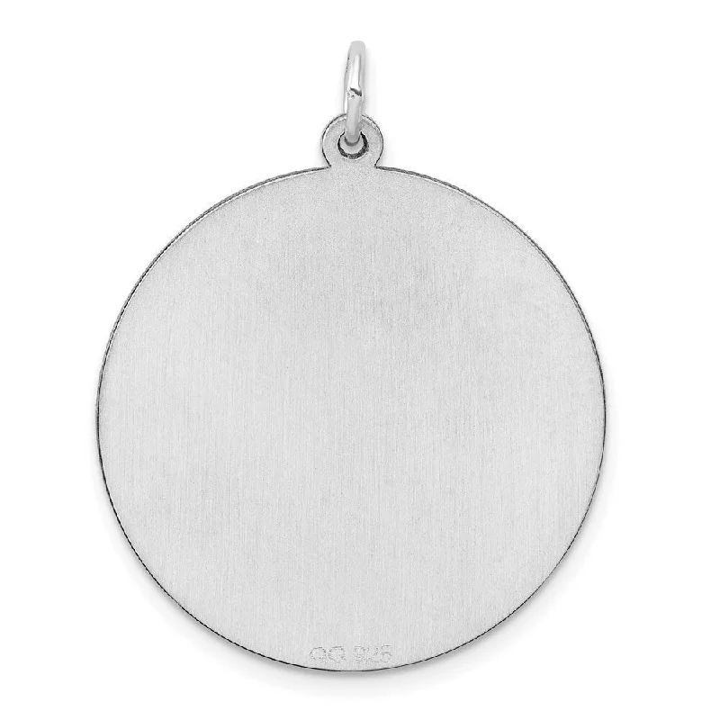 sterling silver charm necklace-Diamond2Deal 925 Sterling Silver Rhod-Plated Engraveable Round Polished Front Satin Back Disc Pendant (L- 36 mm, W- 29 mm)