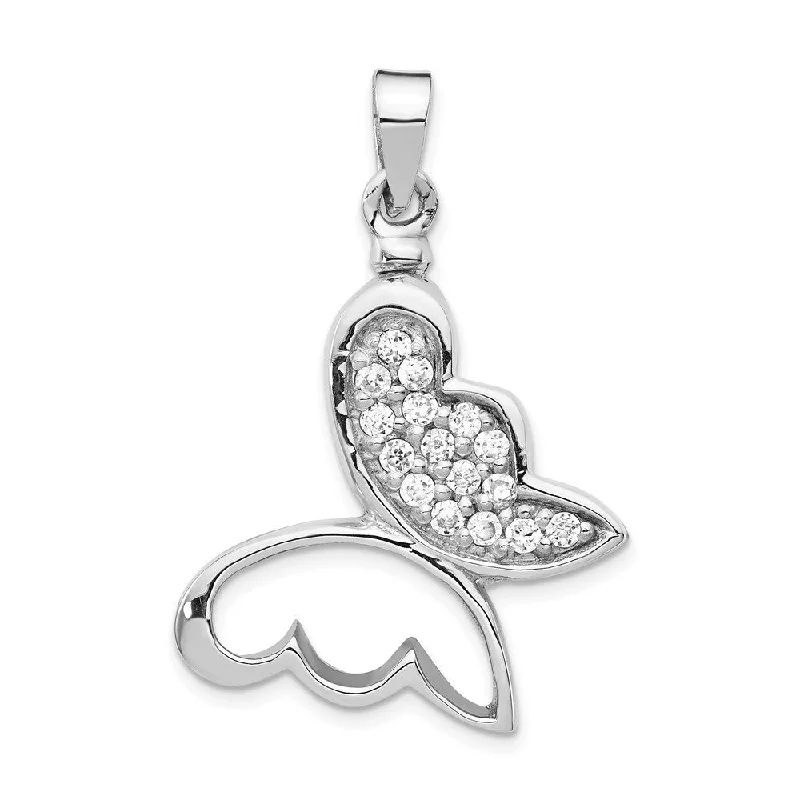 geometric necklace-Diamond2Deal 925 Sterling Silver Rhodium-plated Butterfly CZ Ash Holder Pendant (L- 29.1 mm, W- 26 mm)