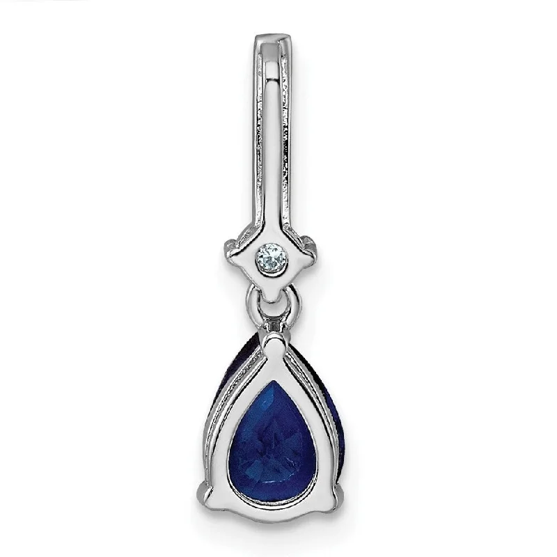 engraved family necklace-Diamond2Deal 925 Sterling Silver Rhodium-plated Cubic Zirconia and Blue Glass Pendant (L-19.9mm, W-6.22mm)