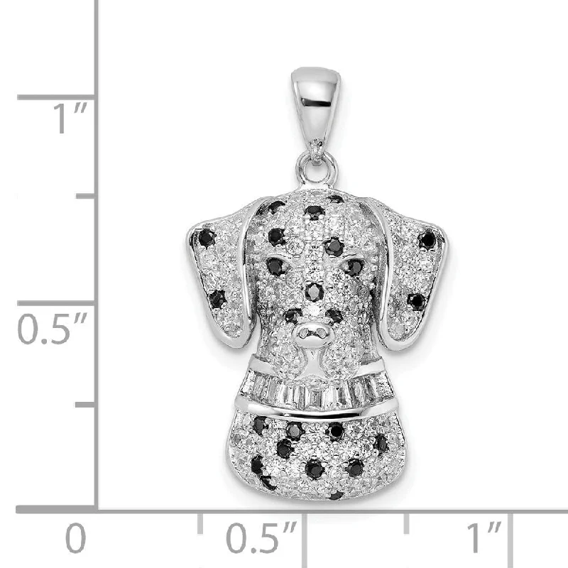 minimalist charm necklace-Diamond2Deal 925 Sterling Silver Rhodium-plated Cubic Zirconia Dalmatian Pendant (L-27.68mm, W-16.68mm)