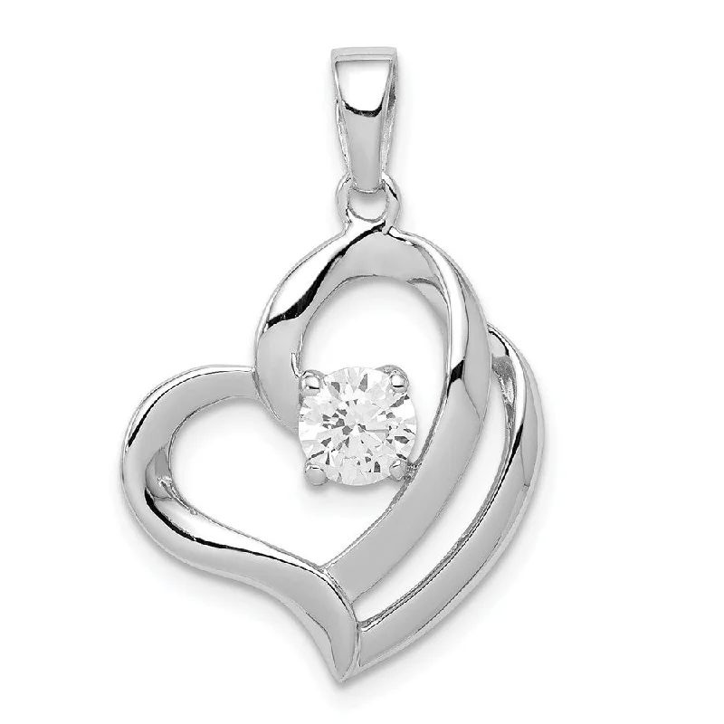 double pendant necklace-Diamond2Deal 925 Sterling Silver Rhodium Plated CZ Heart Pendant