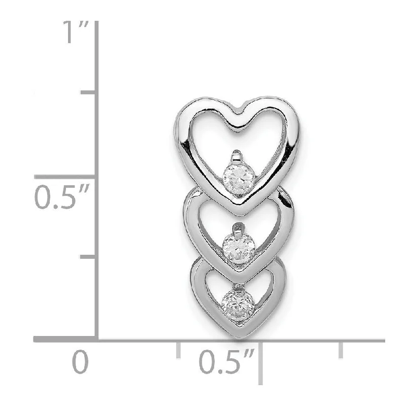 unique charm necklace-Diamond2Deal 925 Sterling Silver Rhodium Plated CZ Multi Hearts Slide Pendant (L- 20 mm, W- 10 mm)