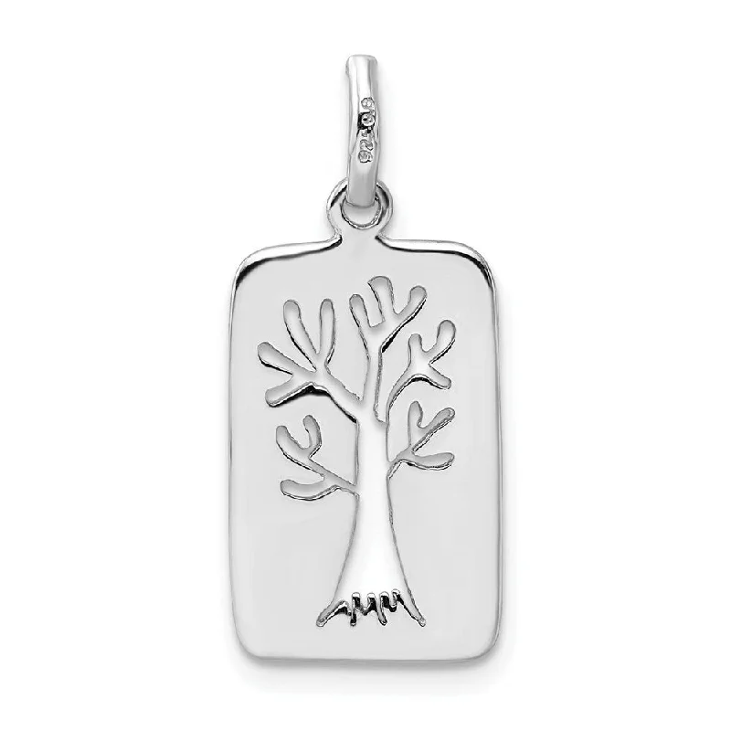 moonstone necklace-Diamond2Deal 925 Sterling Silver Rhodium-plated Polished Tree Cut-out Charm and Pendant