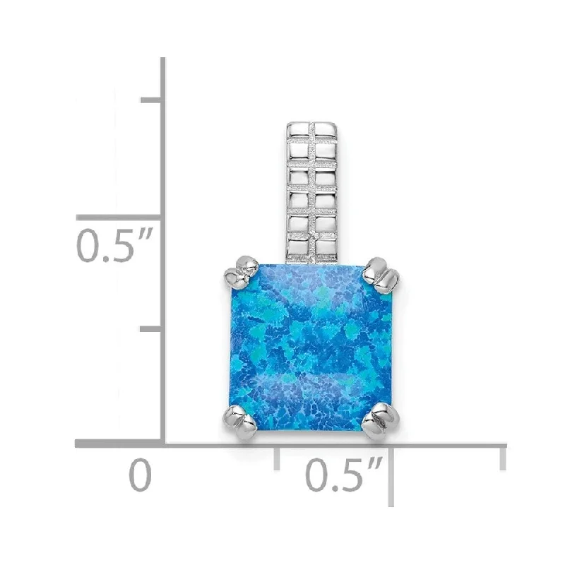 chunky chain necklace-Diamond2Deal 925 Sterling Silver Rhodium-plated Square Blue Opal Pendant (L-18.4mm, W-10.2mm)