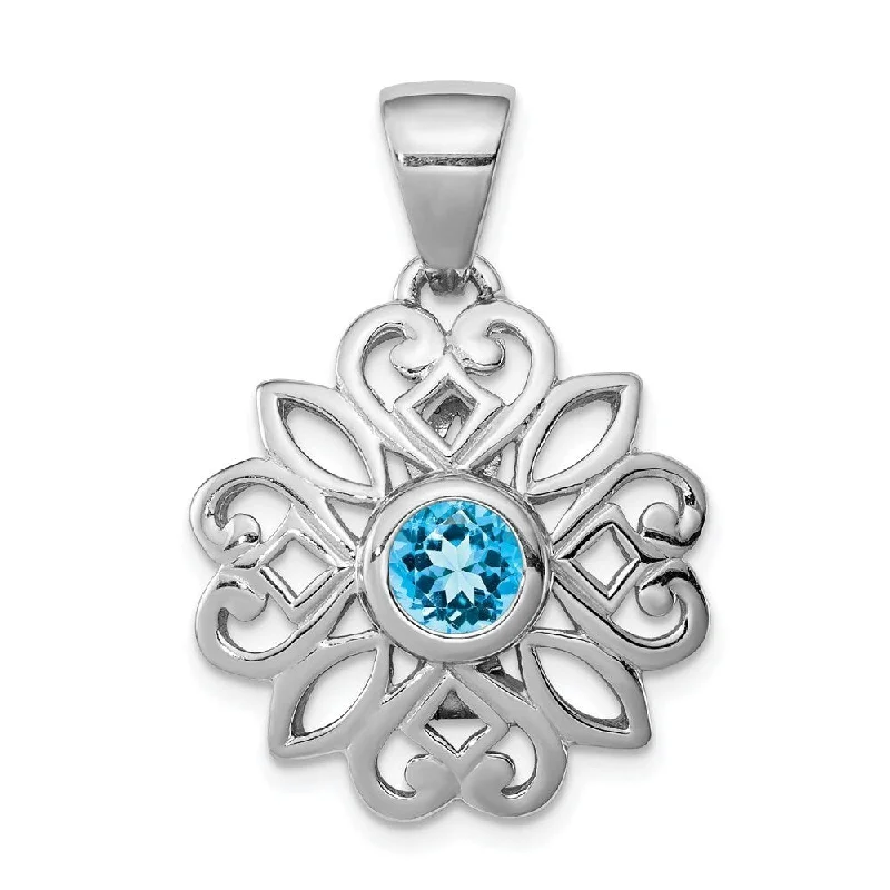 unique pendant necklace-Diamond2Deal 925 Sterling Silver Rhodium-plated with Blue Topaz Flower Pendant