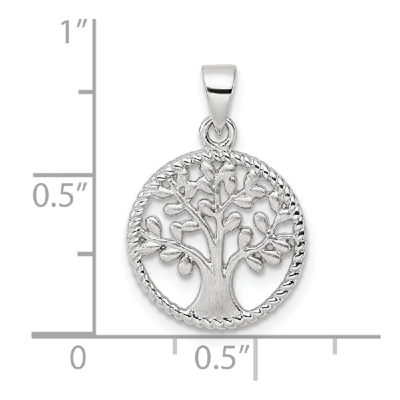 gemstone pendant necklace-Diamond2Deal 925 Sterling Silver Rhodium Tree Pendant (L-22.08mm, W-14.6mm)