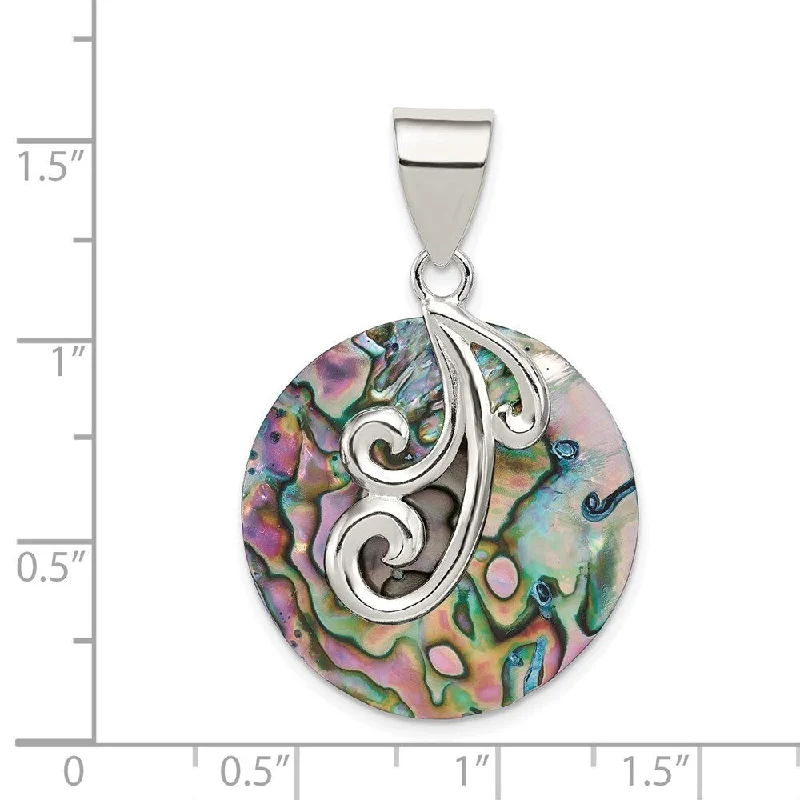 personalized family necklace-Diamond2Deal 925 Sterling Silver Round Abalone Pendant (L- 39 mm, W- 25 mm)