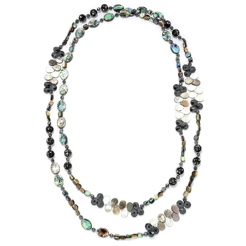 silver leaf necklace-"Gems of the Sea" 72" Black Mother-of-Pearl Endless Bead Necklace