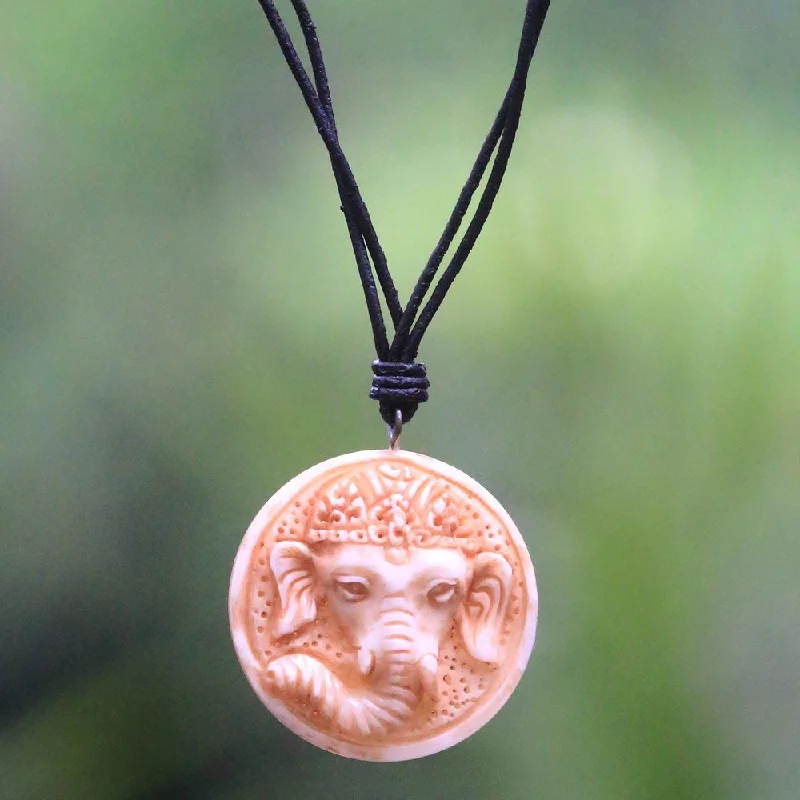 engraved love necklace-Handcrafted Leather 'Joyful Ganesha' Necklace (Indonesia)