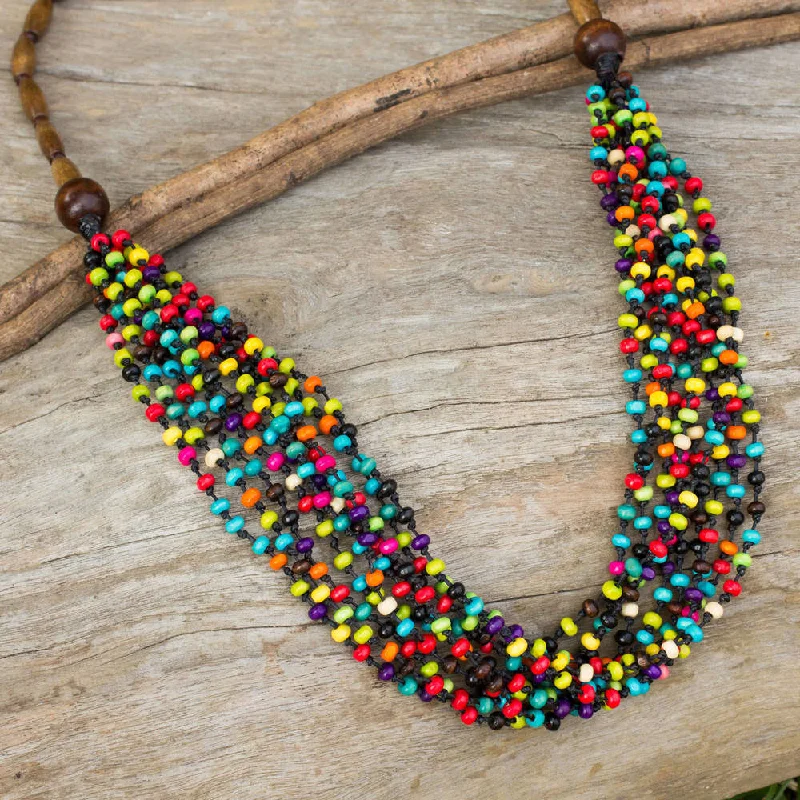 long gold necklace-Handcrafted Littleleaf Boxwood 'Rainbow Muse' Necklace (Thailand)