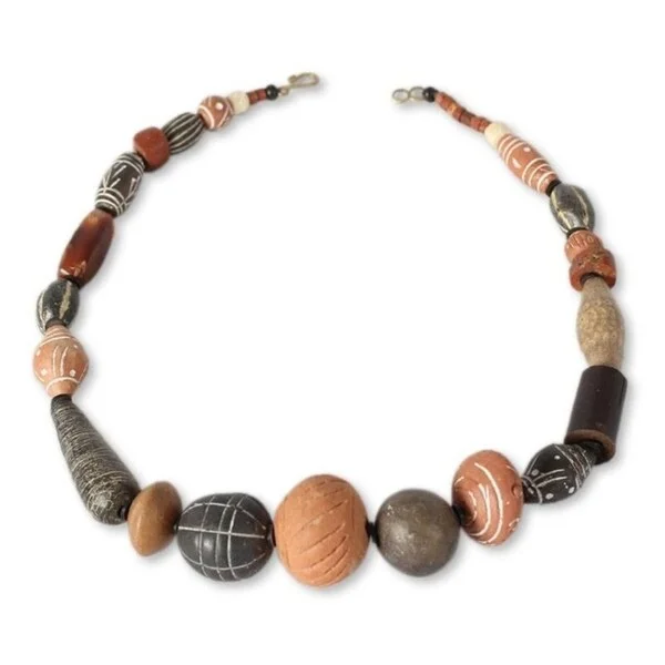 silver wire necklace-Handmade Africa Medley and Agate Necklace (Ghana)